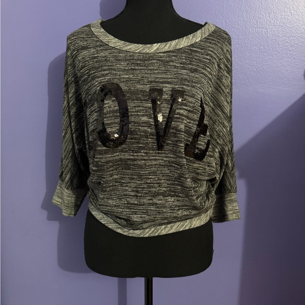 Gray and Black Sequin LOVE Sweater